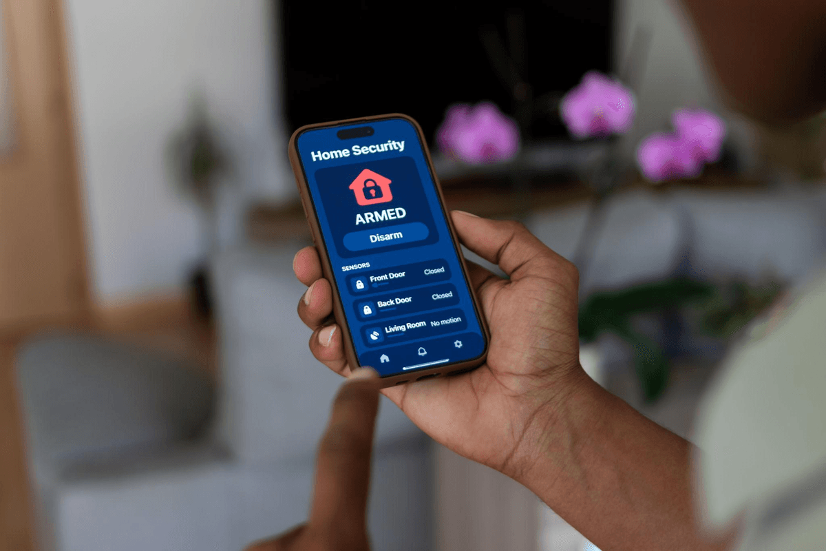 Home security app showing armed status