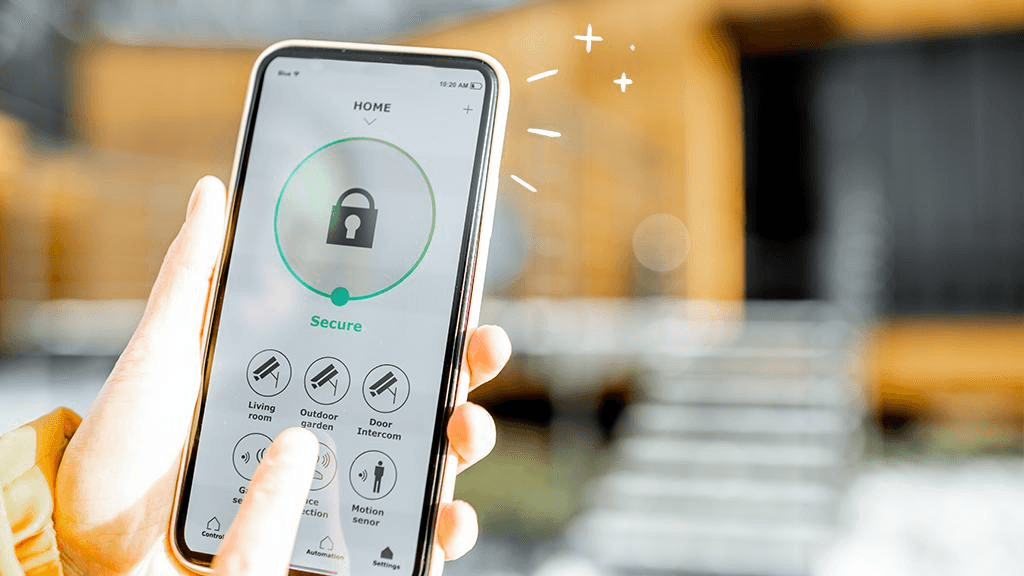 Home security app showing secure status